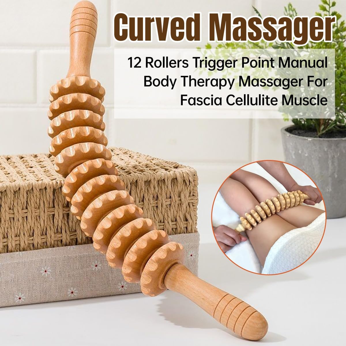 Handheld wooden massage roller circulation and muscle relief
