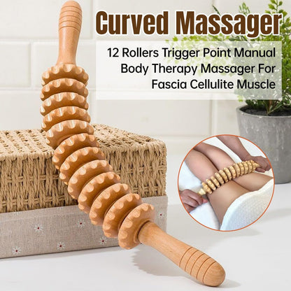 Handheld wooden massage roller circulation and muscle relief