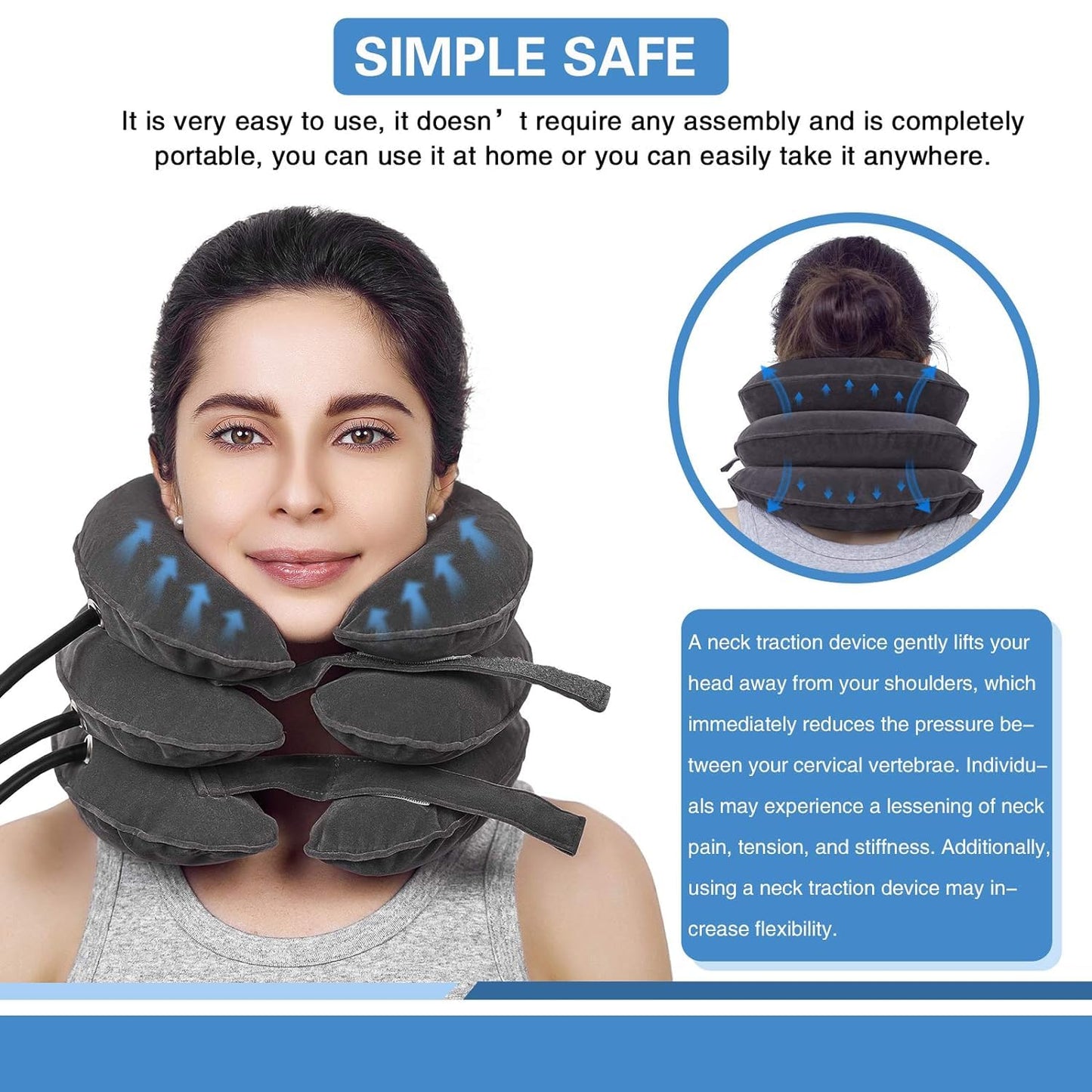Inflatable cervical traction collar for neck decompression