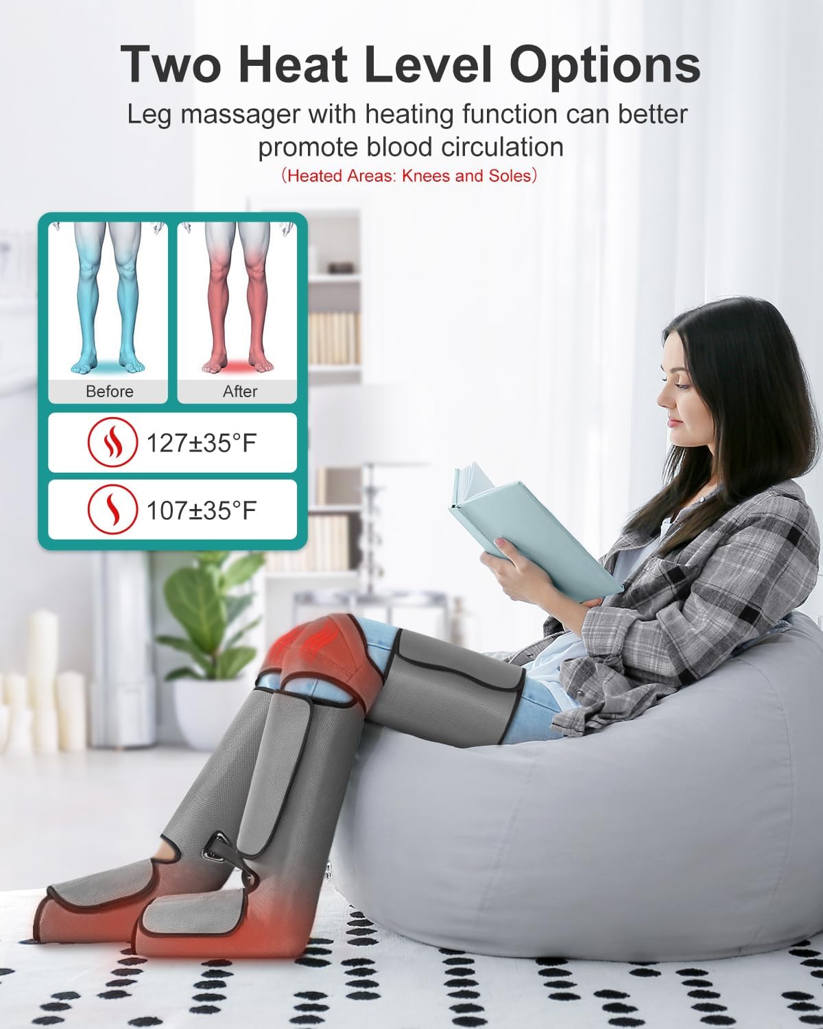 Electric heated knee and leg massager vibration