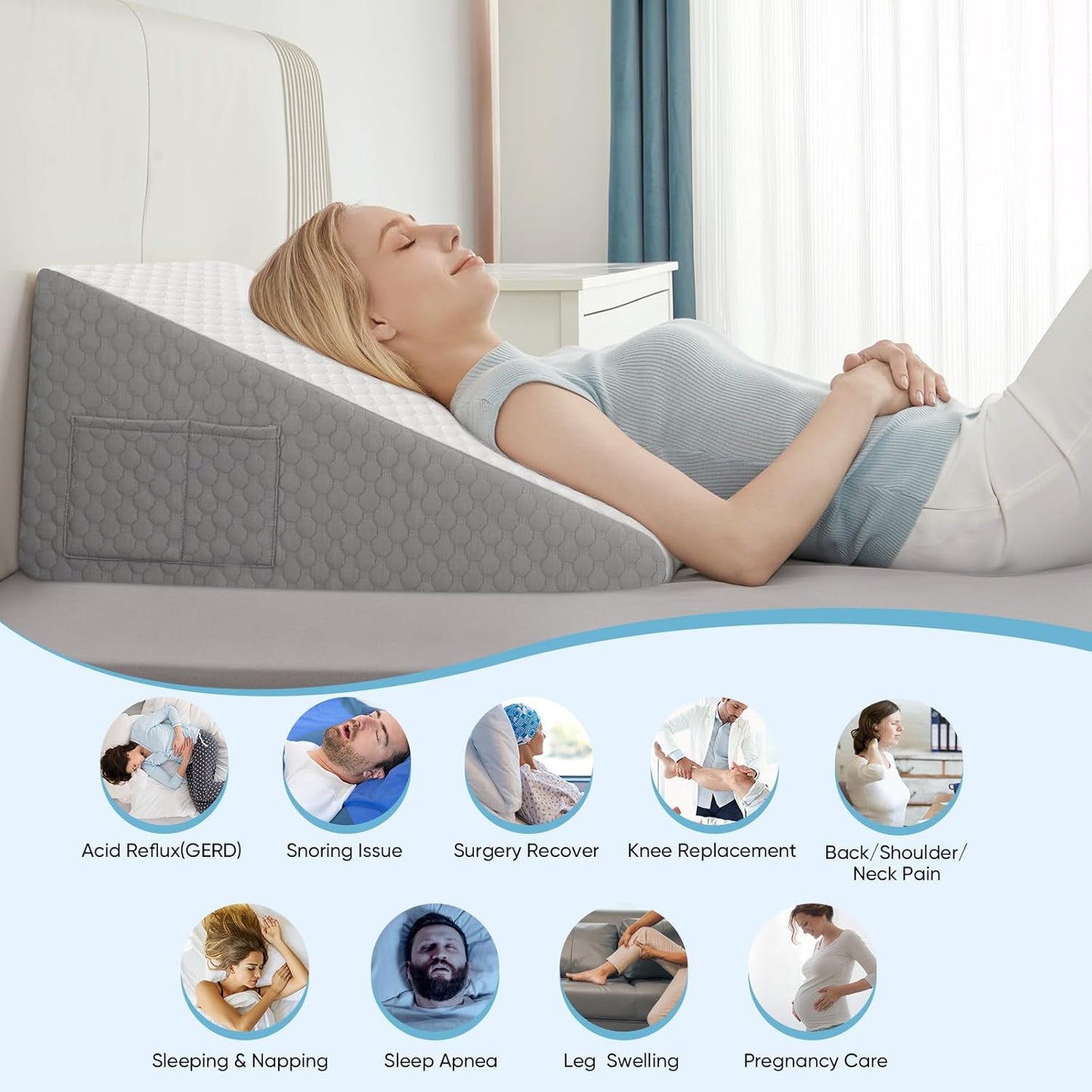 Elevated wedge pillow for acid reflux and GERD relief