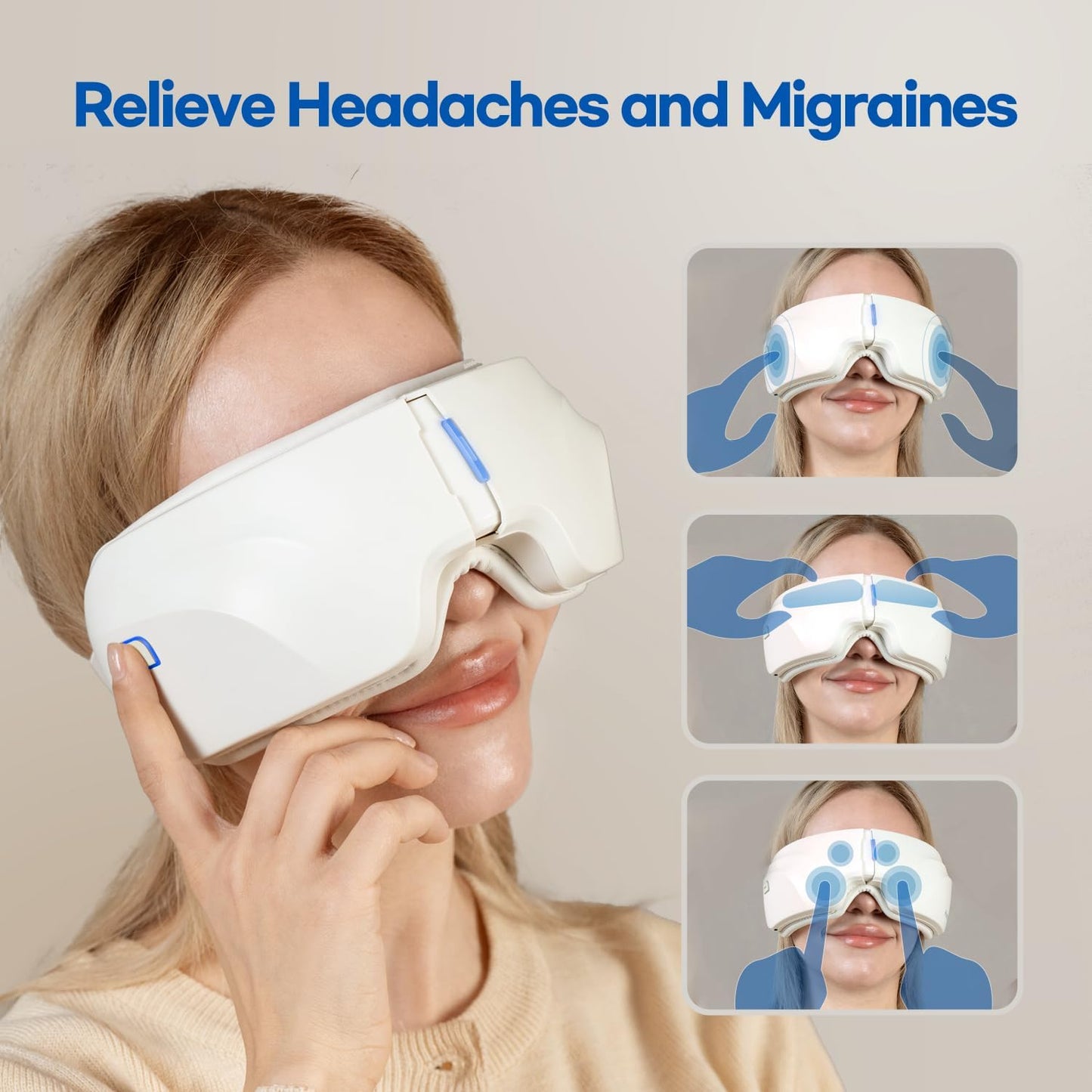 Heated eye massager vibration and air compression therapy