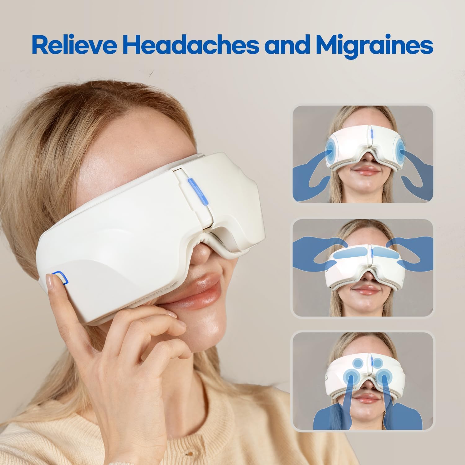 Heated eye massager vibration and air compression therapy