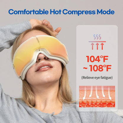 Heated eye massager vibration and air compression therapy