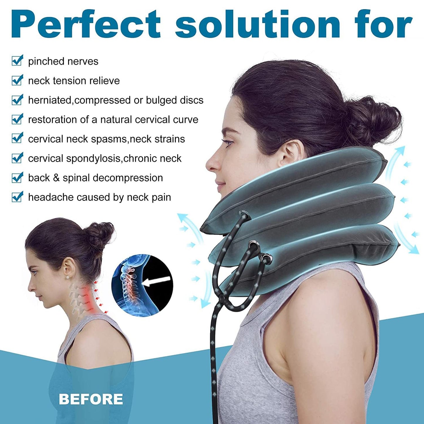 Inflatable cervical traction collar for neck decompression