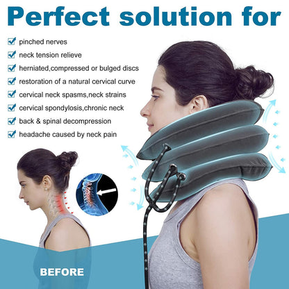 Inflatable cervical traction collar for neck decompression