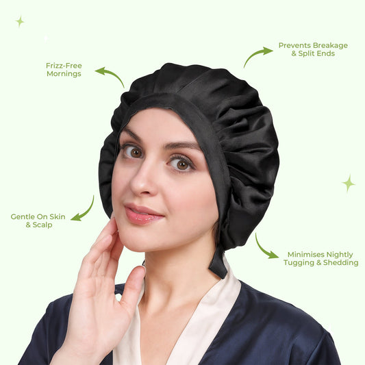 All-night silk bonnet stays-on hair protection