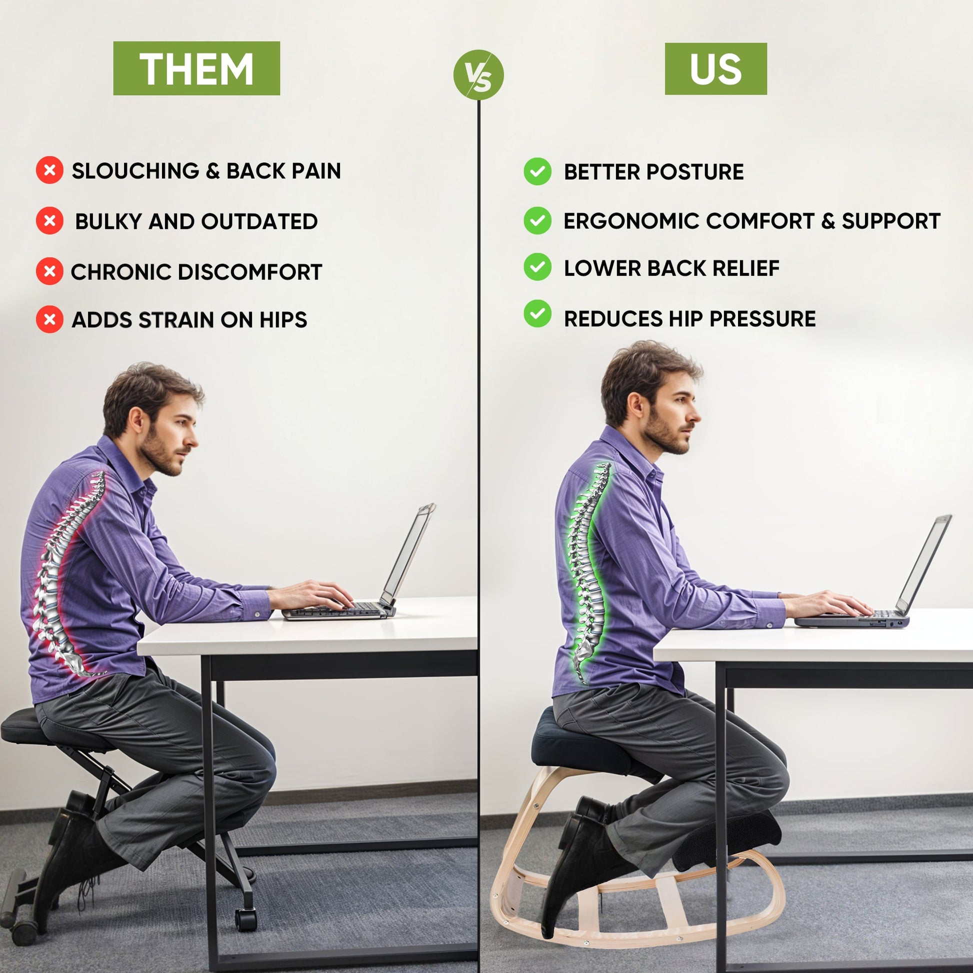 Ergonomic wooden kneeling chair posture rocker stool