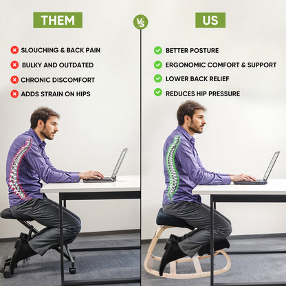 Ergonomic wooden kneeling chair posture rocker stool