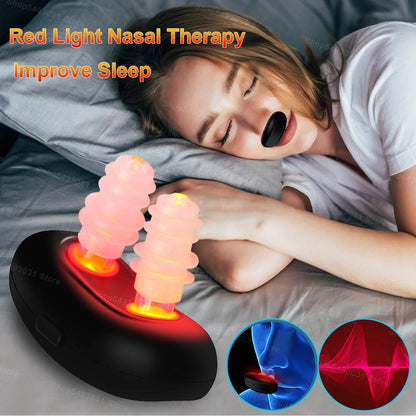 Red light nasal therapy sinus and snoring relief device