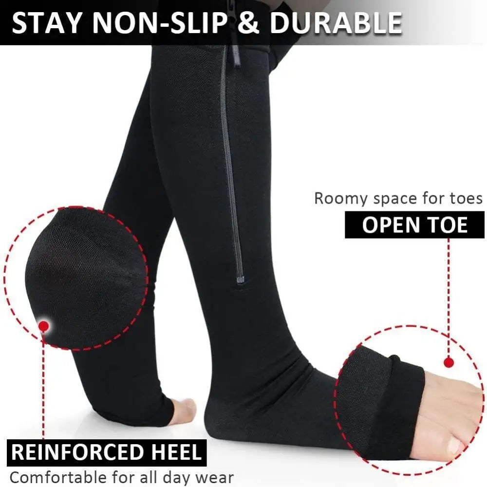 Zippered compression socks easy-on for nurses and runners