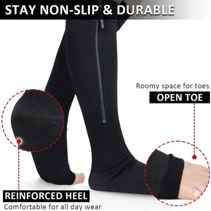 Zippered compression socks easy-on for nurses and runners