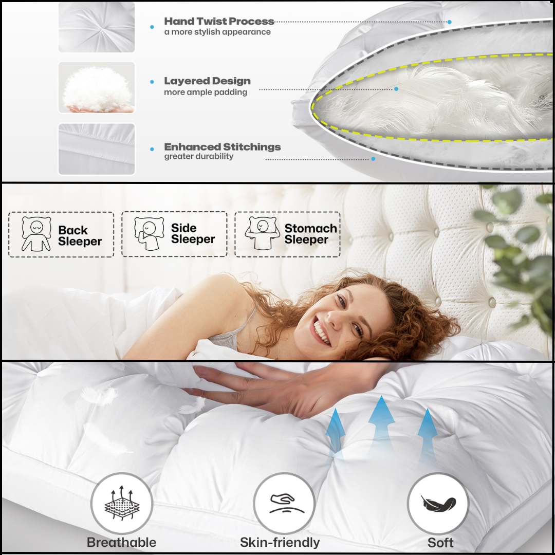 Goose down luxurious all-night comfort pillow