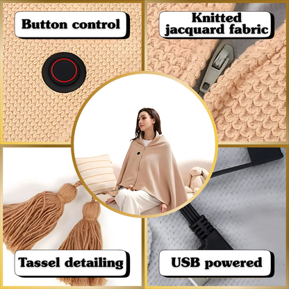 Cordless USB heated shawl wearable heat wrap for shoulders and back