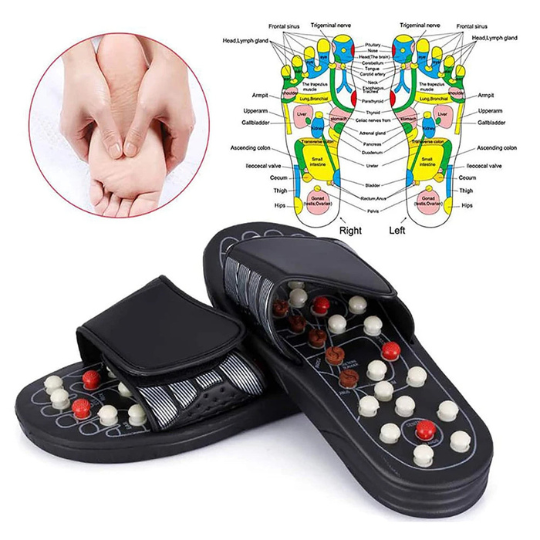 Acupressure reflexology slip-on wellness sandals for foot stimulation