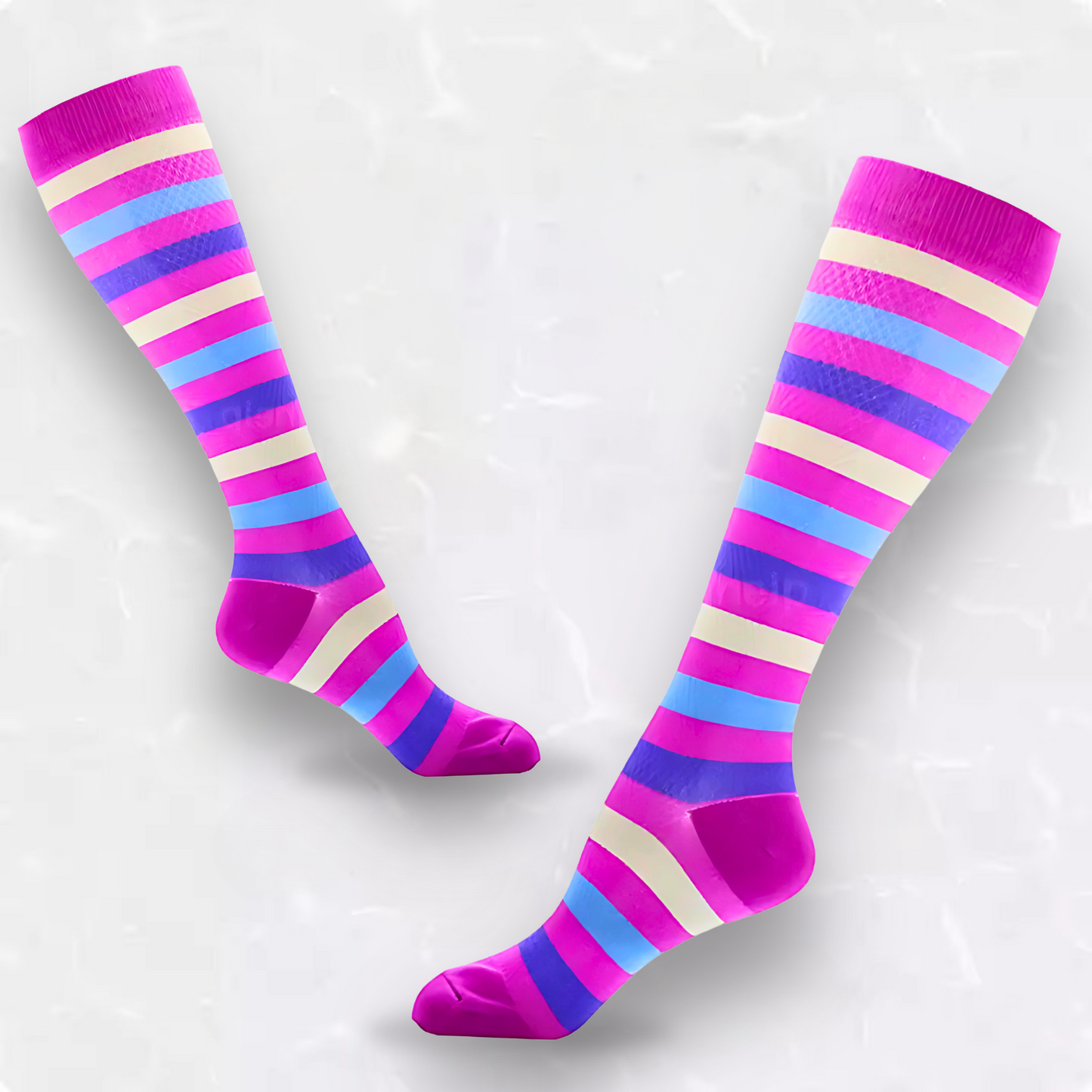 Fun-patterned 20-30mmHg knee-high compression socks pair