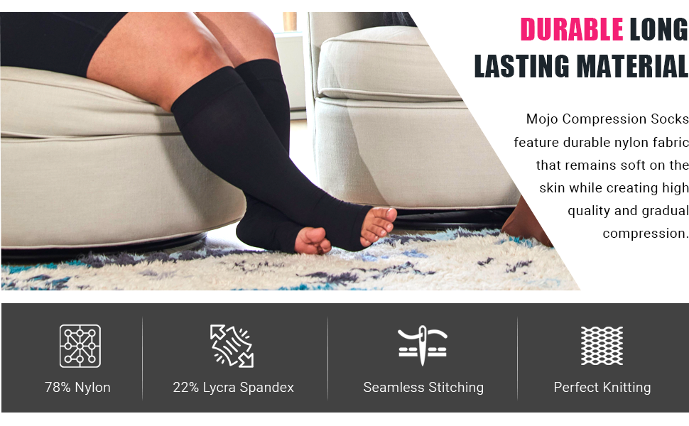 Plus-size open-toe 20-30mmHg compression socks for wide calves and edema