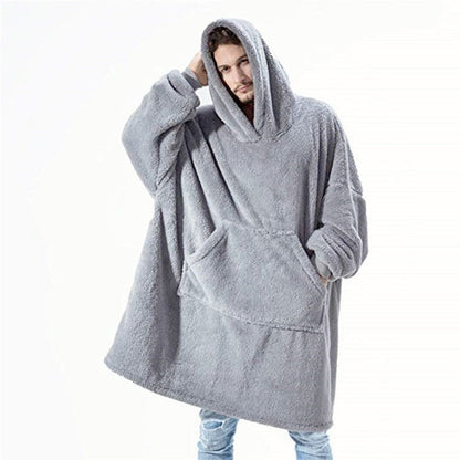 Oversized reversible sherpa fleece wearable hoodie blanket for adults