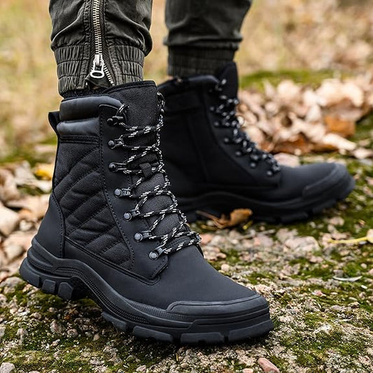Zip-side safety work boots durable steel toe