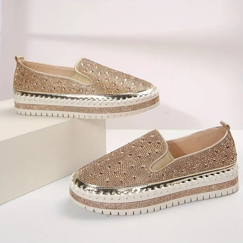 Women's rhinestone glitter slip-on sneakers