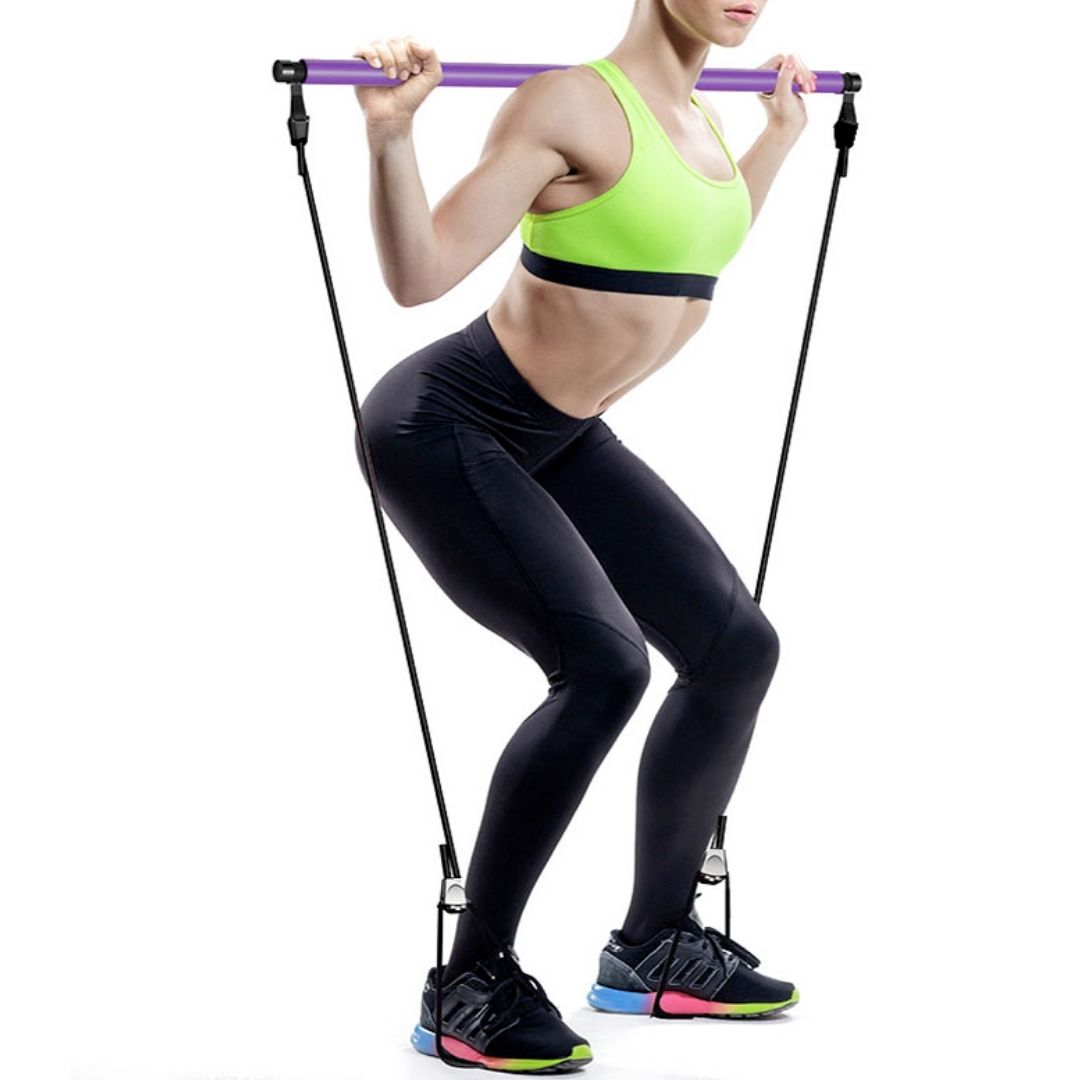 Portable Pilates bar kit with resistance bands for yoga and home workouts