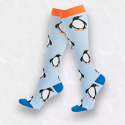 Fun-patterned 20-30mmHg knee-high compression socks pair