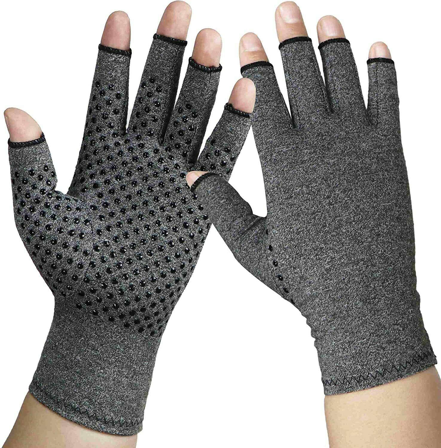Heated open-finger compression gloves for arthritis and stiff hands