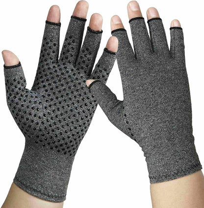 Heated open-finger compression gloves for arthritis and stiff hands