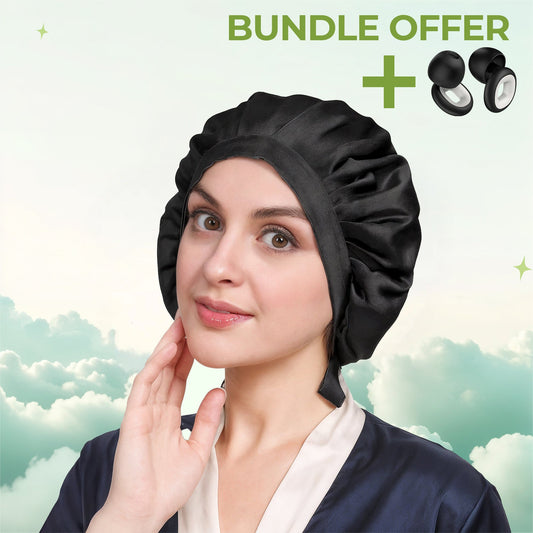 Sleep upgrade bundle silk bonnet and snoring earplugs