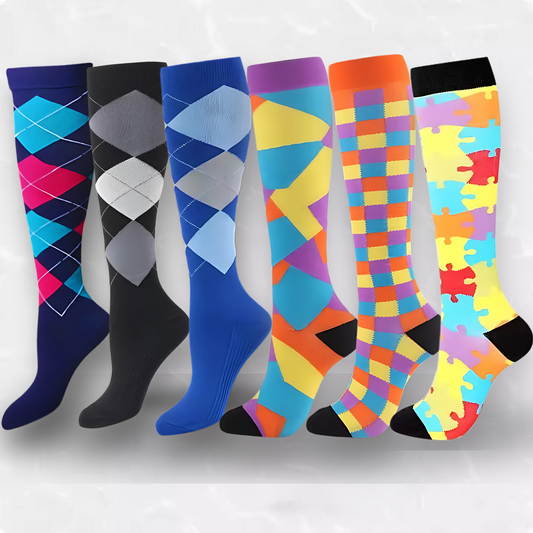 Checker-pattern 20-30mmHg knee-high compression socks pair