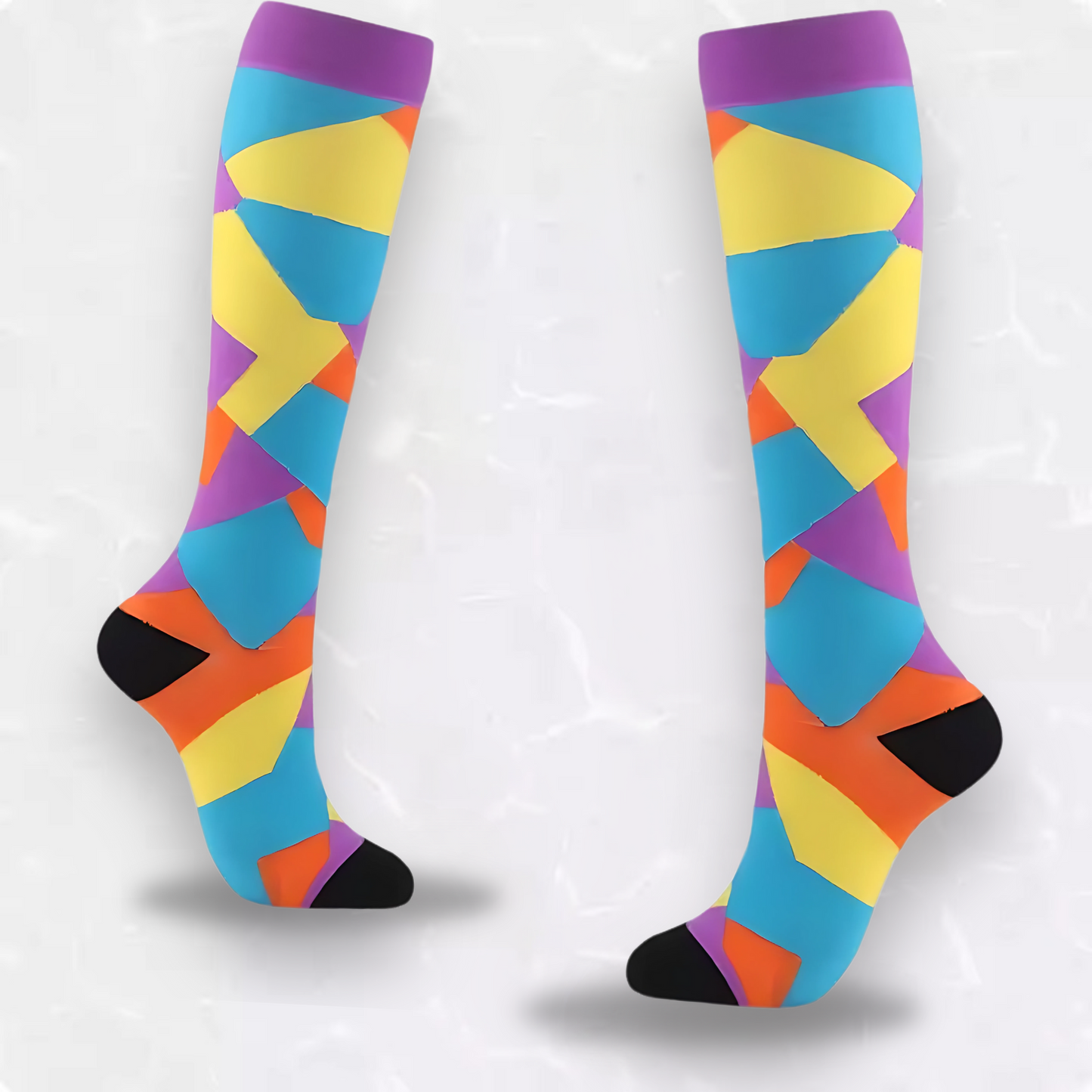 Fun-patterned 20-30mmHg knee-high compression socks pair
