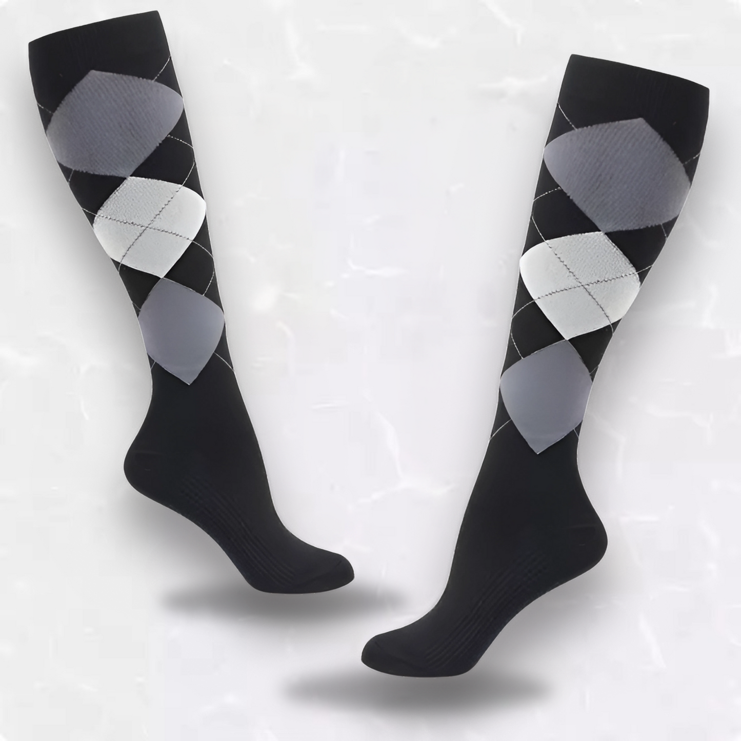 Checker-pattern 20-30mmHg knee-high compression socks pair