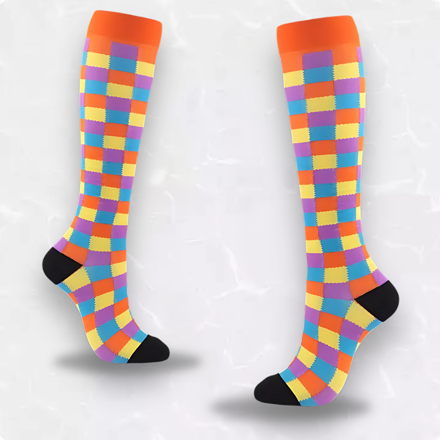 Checker-pattern 20-30mmHg knee-high compression socks pair