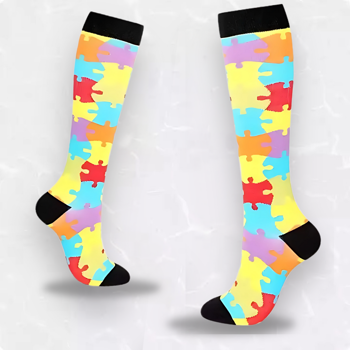 Fun-patterned 20-30mmHg knee-high compression socks pair