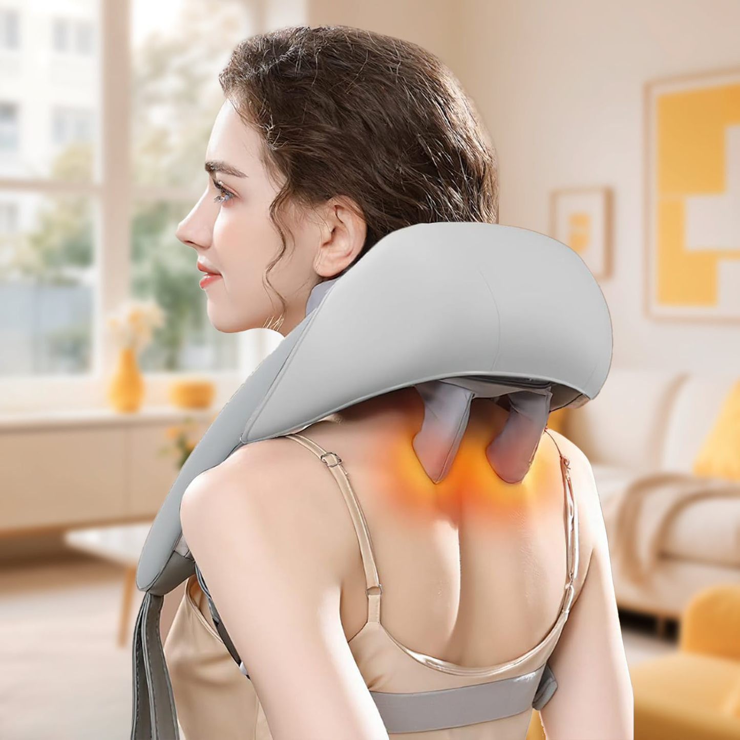Neck and shoulder shiatsu heat massager wrap with kneading