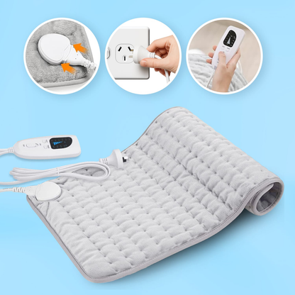 Electric heating pad with remote control for back, neck, and shoulder heat therapy
