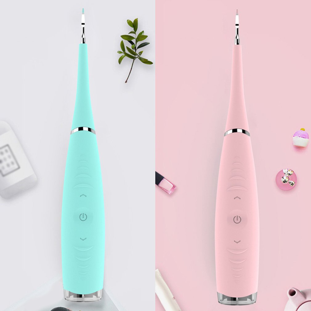 Ultrasonic tooth cleaning wand with LED light for plaque and tartar