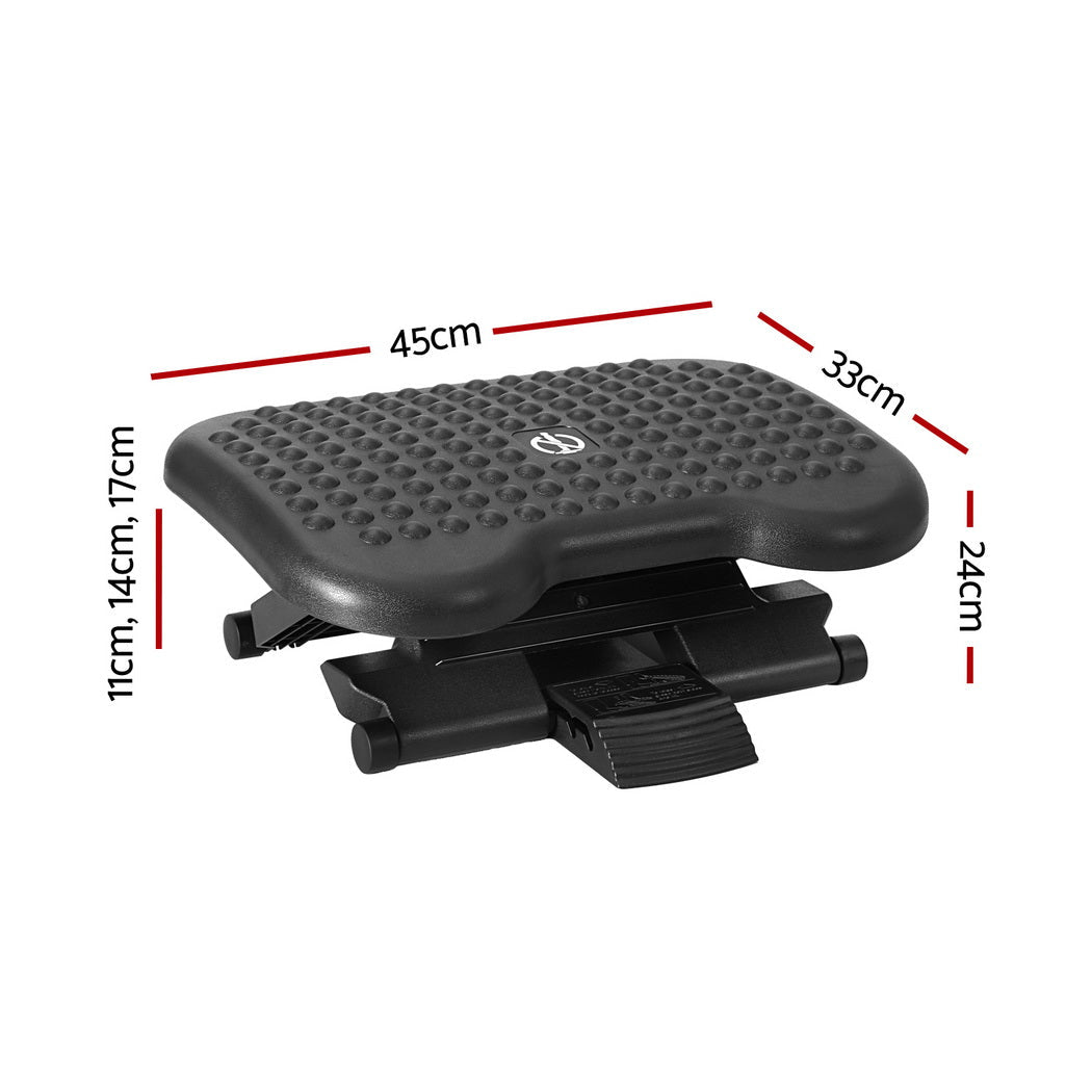 Adjustable under-desk foot rest with acupressure surface
