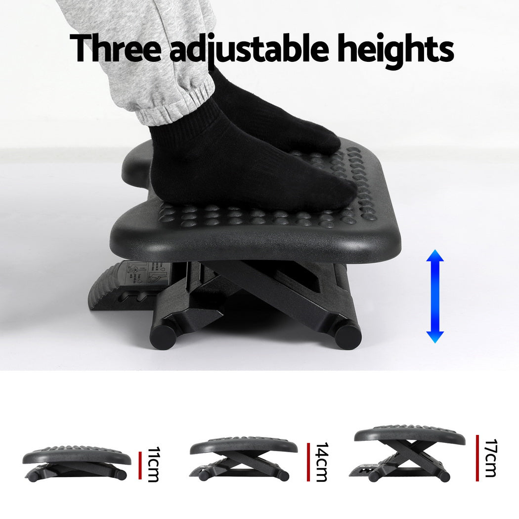 Adjustable under-desk foot rest with acupressure surface