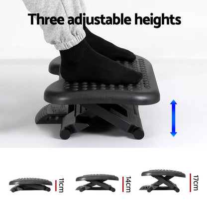 Adjustable under-desk foot rest with acupressure surface