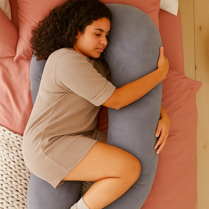 U-shaped full body pillow for side sleepers, pregnancy and back pain support