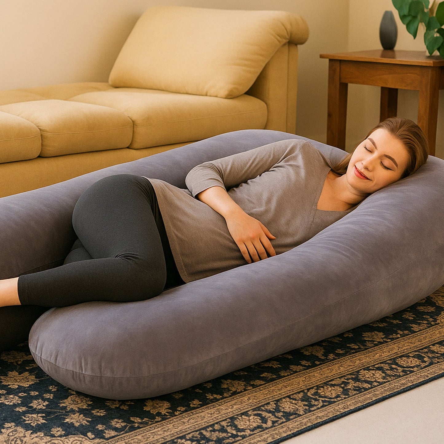 U-shaped full body pillow for side sleepers, pregnancy and back pain support