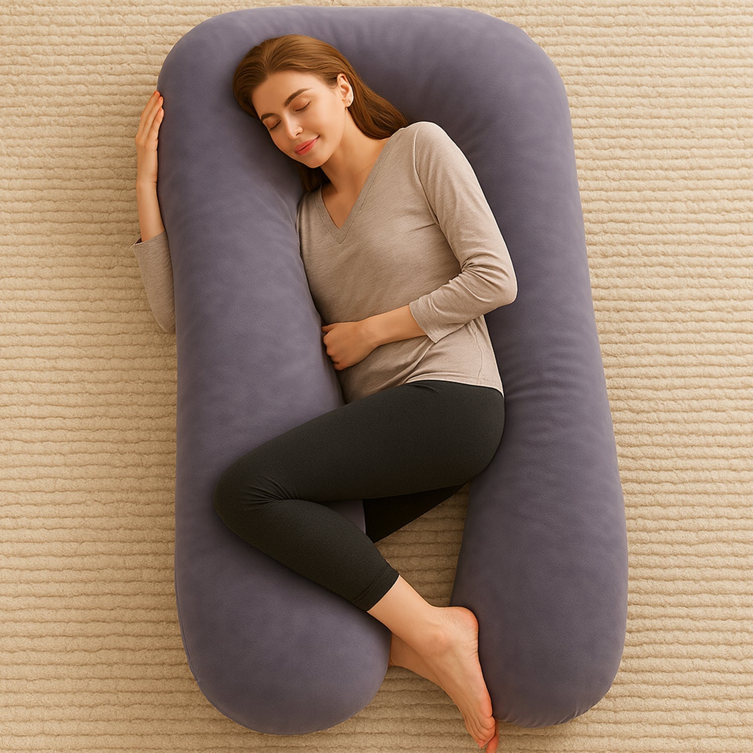 U-shaped full body pillow for side sleepers, pregnancy and back pain support