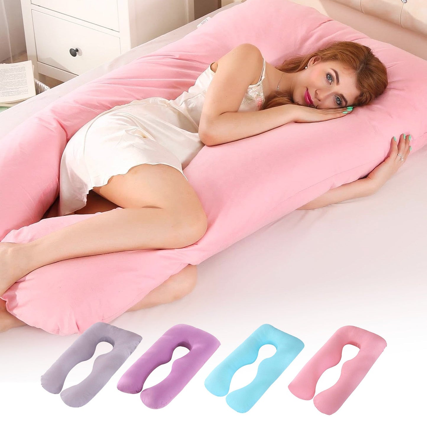 U-shaped full body pillow for side sleepers, pregnancy and back pain support