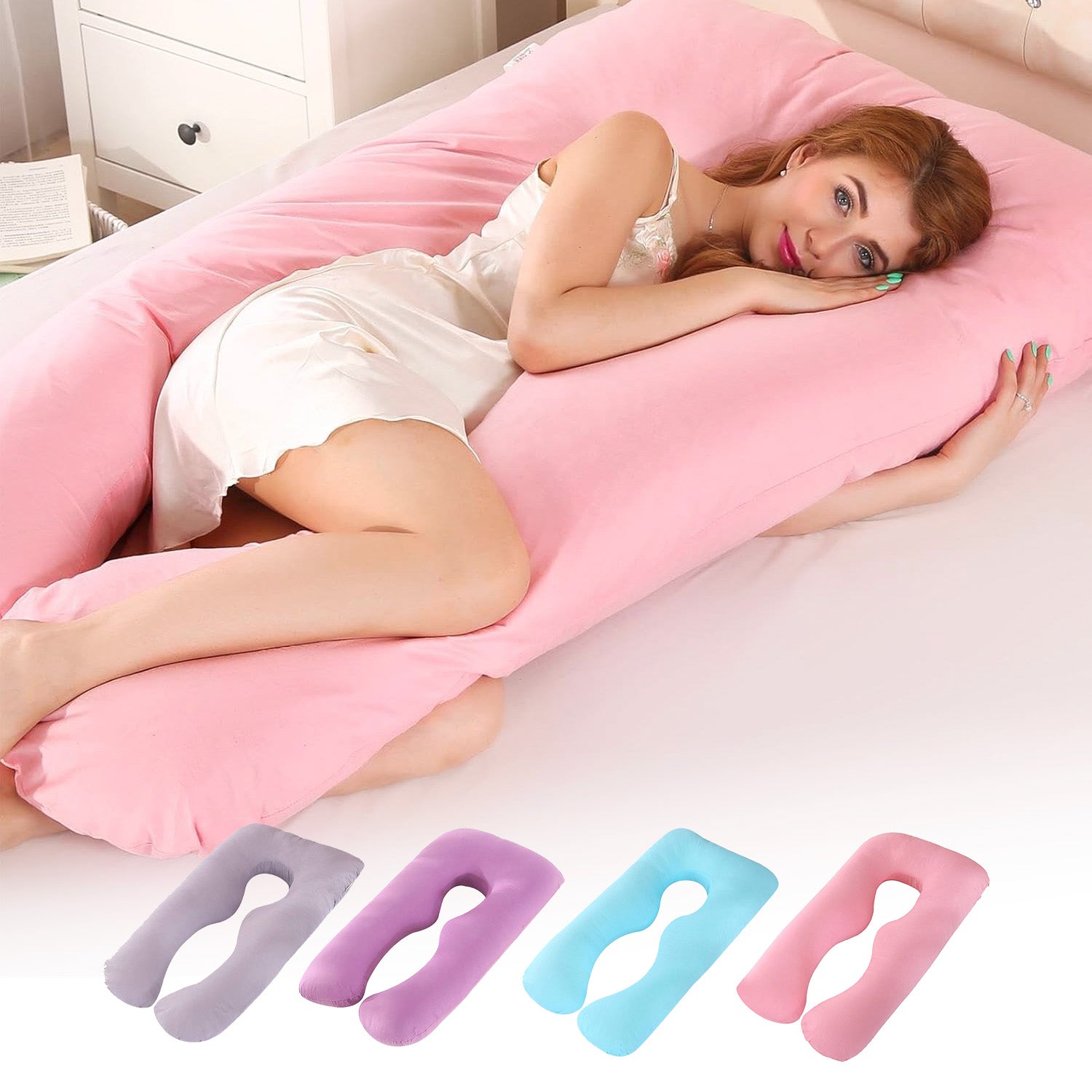 U-shaped full body pillow for side sleepers, pregnancy and back pain support