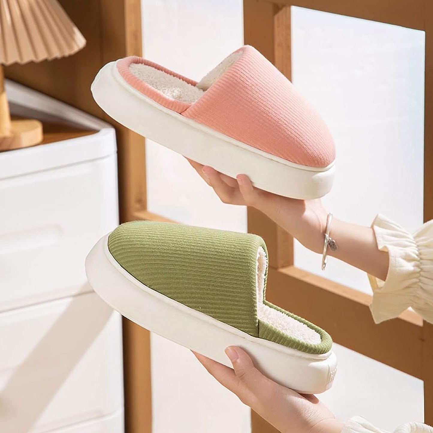 Furry anti-slip indoor and outdoor comfort slippers