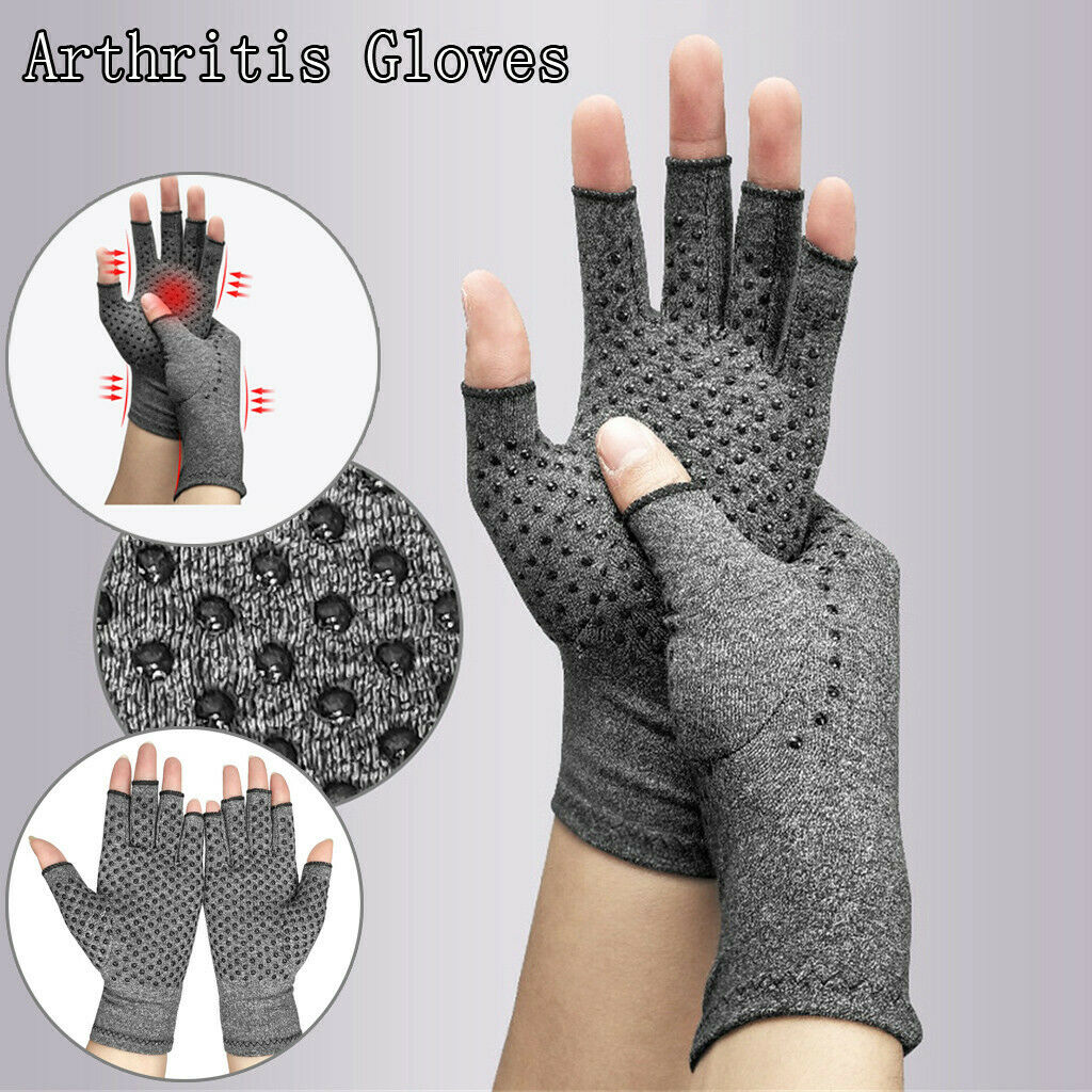 Heated open-finger compression gloves for arthritis and stiff hands