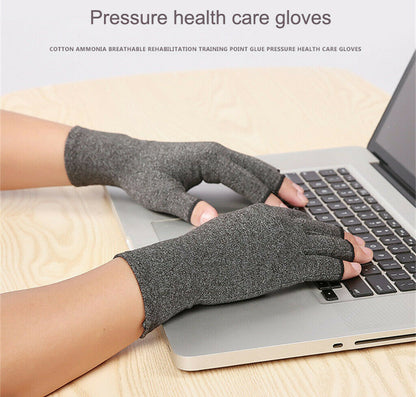 Heated open-finger compression gloves for arthritis and stiff hands