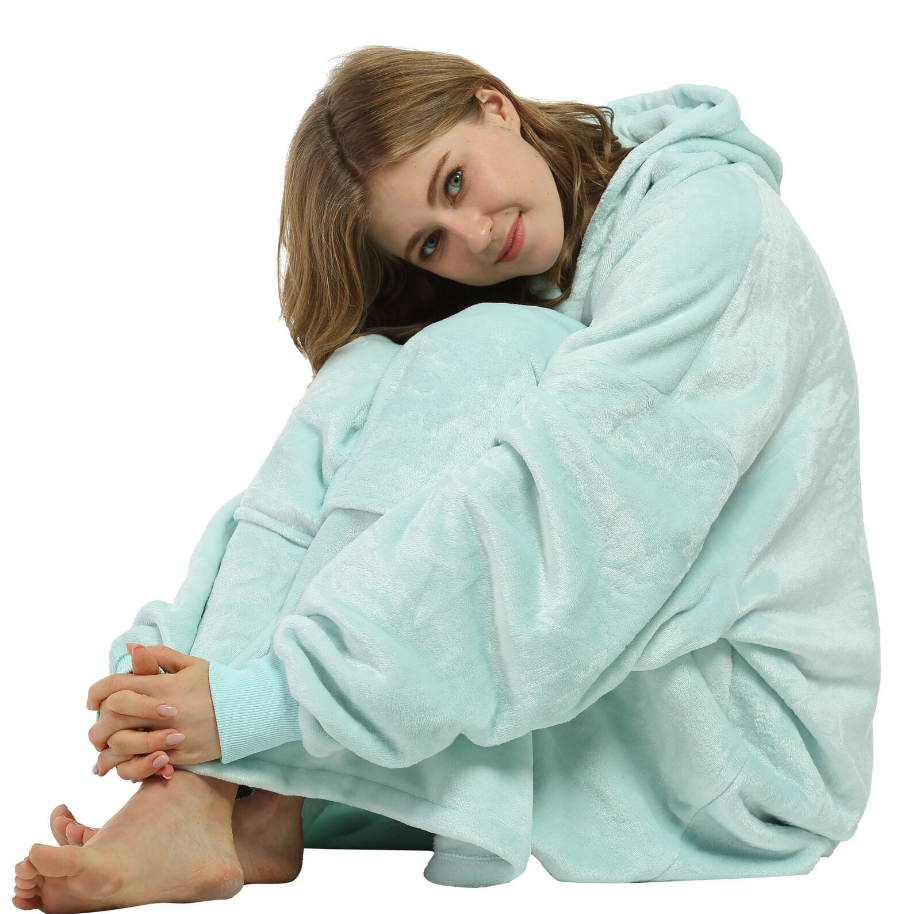 Oversized reversible sherpa fleece wearable hoodie blanket for adults