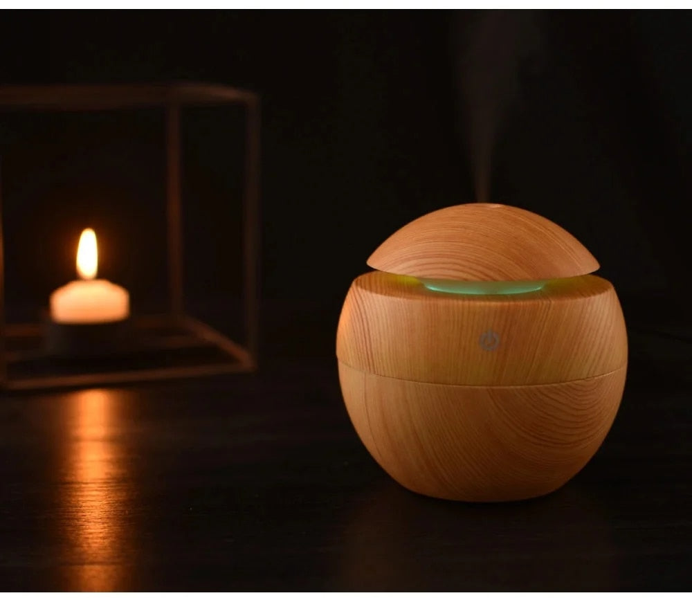 Mini wood grain ultrasonic aromatherapy essential oil diffuser